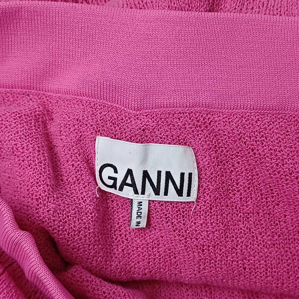 Ganni Ruffle Knit Midi Skirt Size M Women Preppy Linen Blend Pull On In Pink - Picture 8 of 15